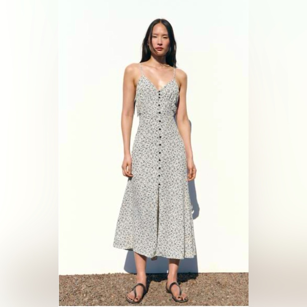 Zara Floral print slip dress.  Size small Button-Down Midi Dress